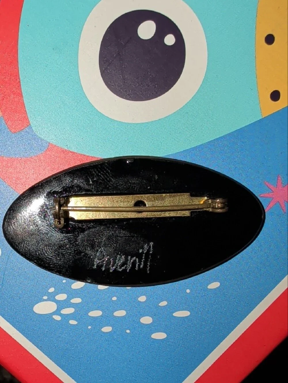 Signed Averill Shepps Modernist Enamel on Copper Brooch